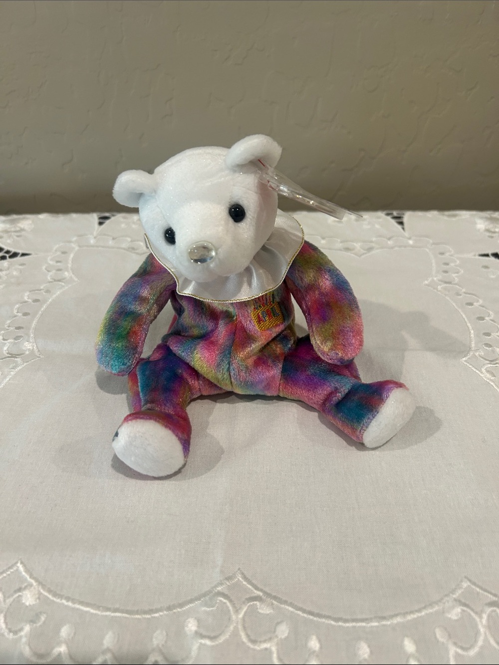 Ty Multicolor Tie-Dye Bear Plush with White Head